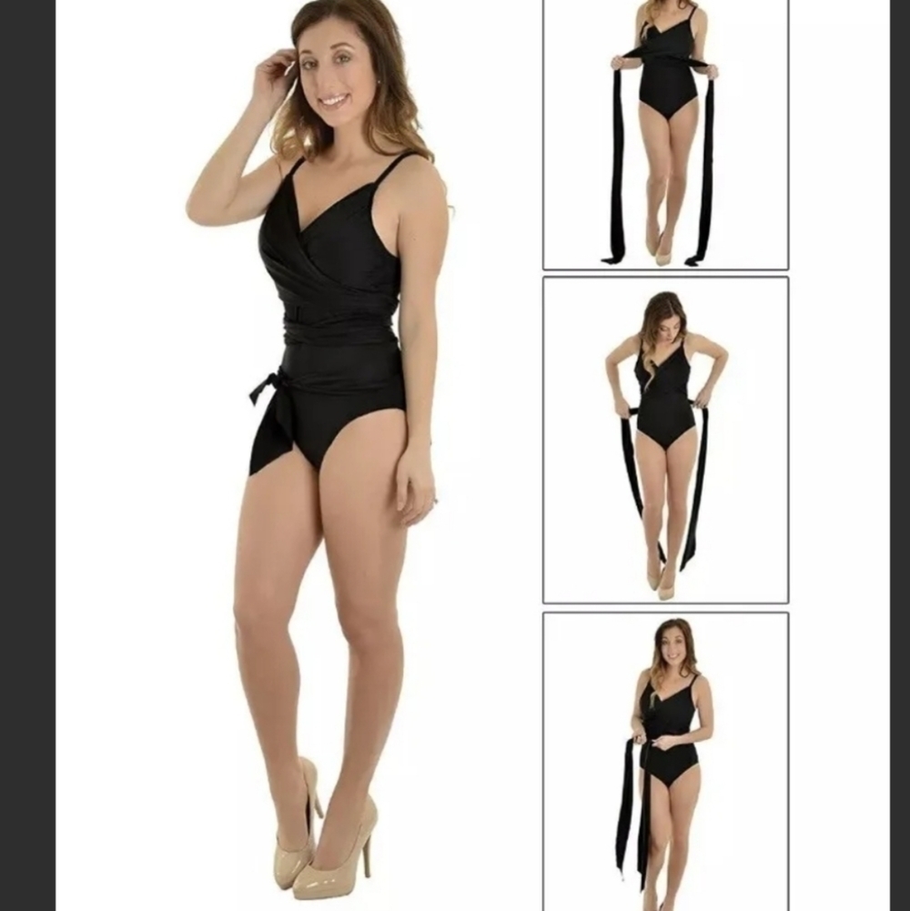 Leilani solid black size 10 wrap multiple style one piece swimsuit